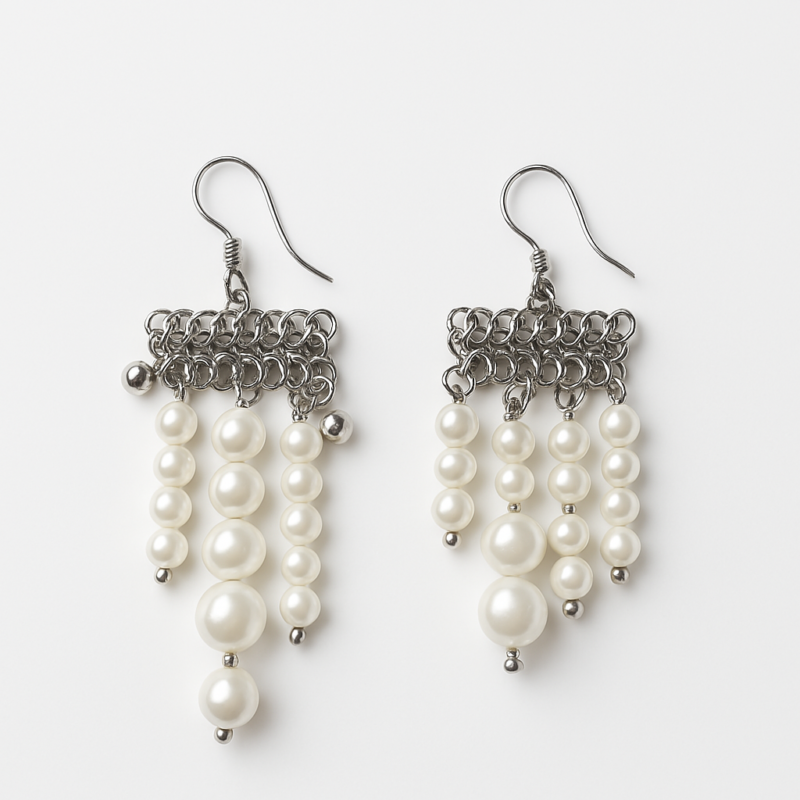 Pearl Cascade Elegance Earrings - Image 2