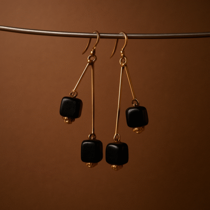Midnight Cube Long Drop Earrings