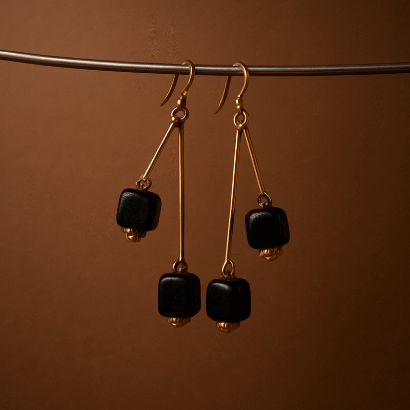 Midnight Cube Long Drop Earrings